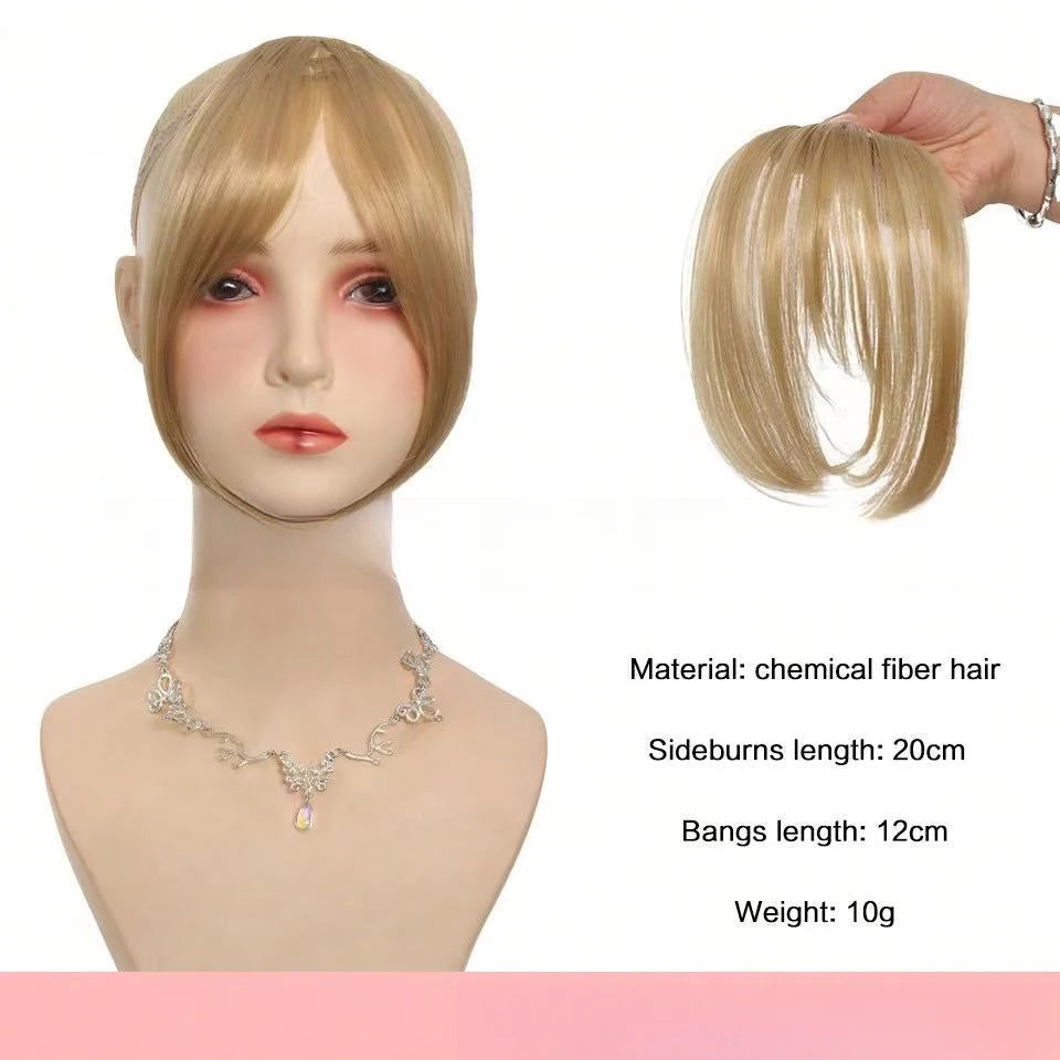 Clip-in bangs hair extension worn on model