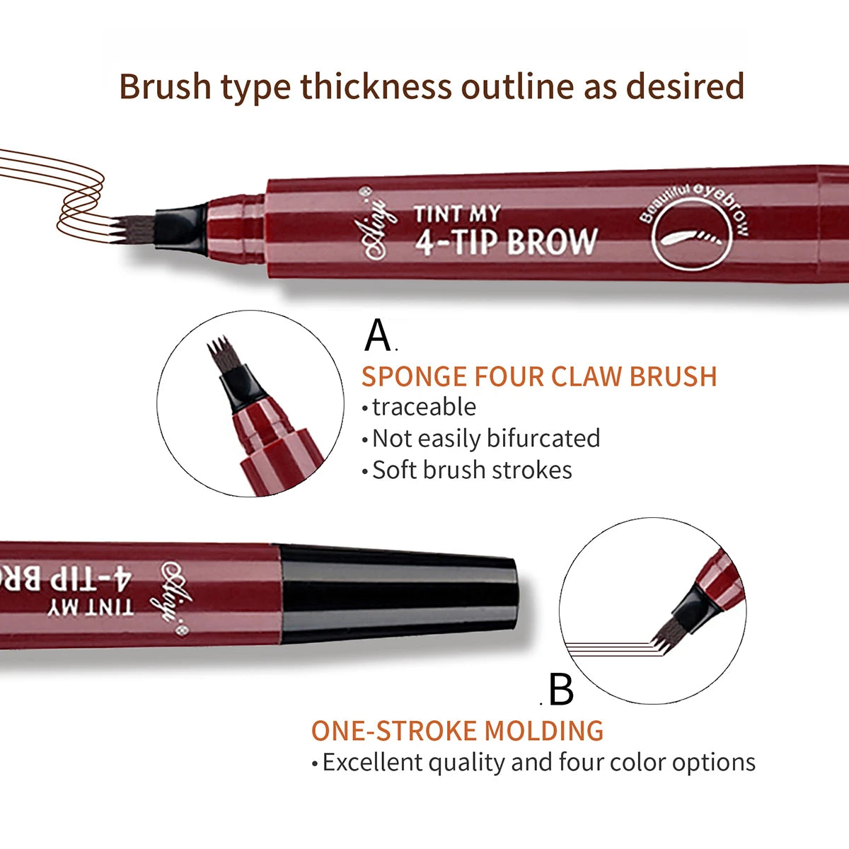 Microblading Eyebrow Pencil with four-tip brush for precise and natural eyebrow application.