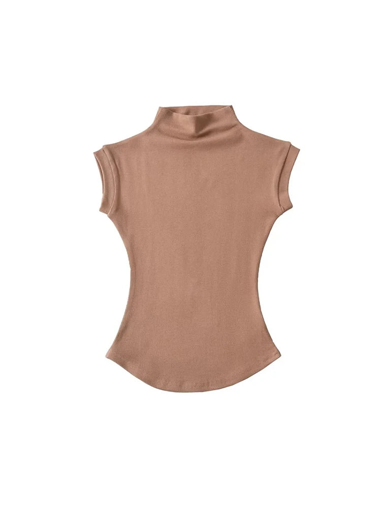 Sleeveless turtleneck top white color option