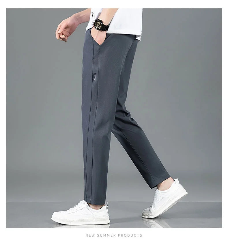 Ice silk straight leg trousers front view gray