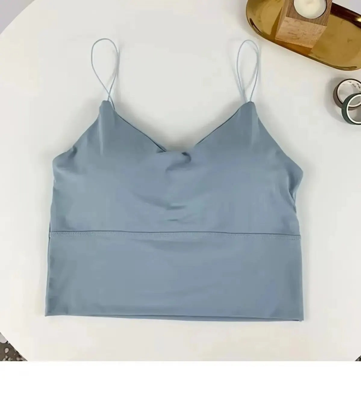 Seamless padded camisole sky blue flat lay front