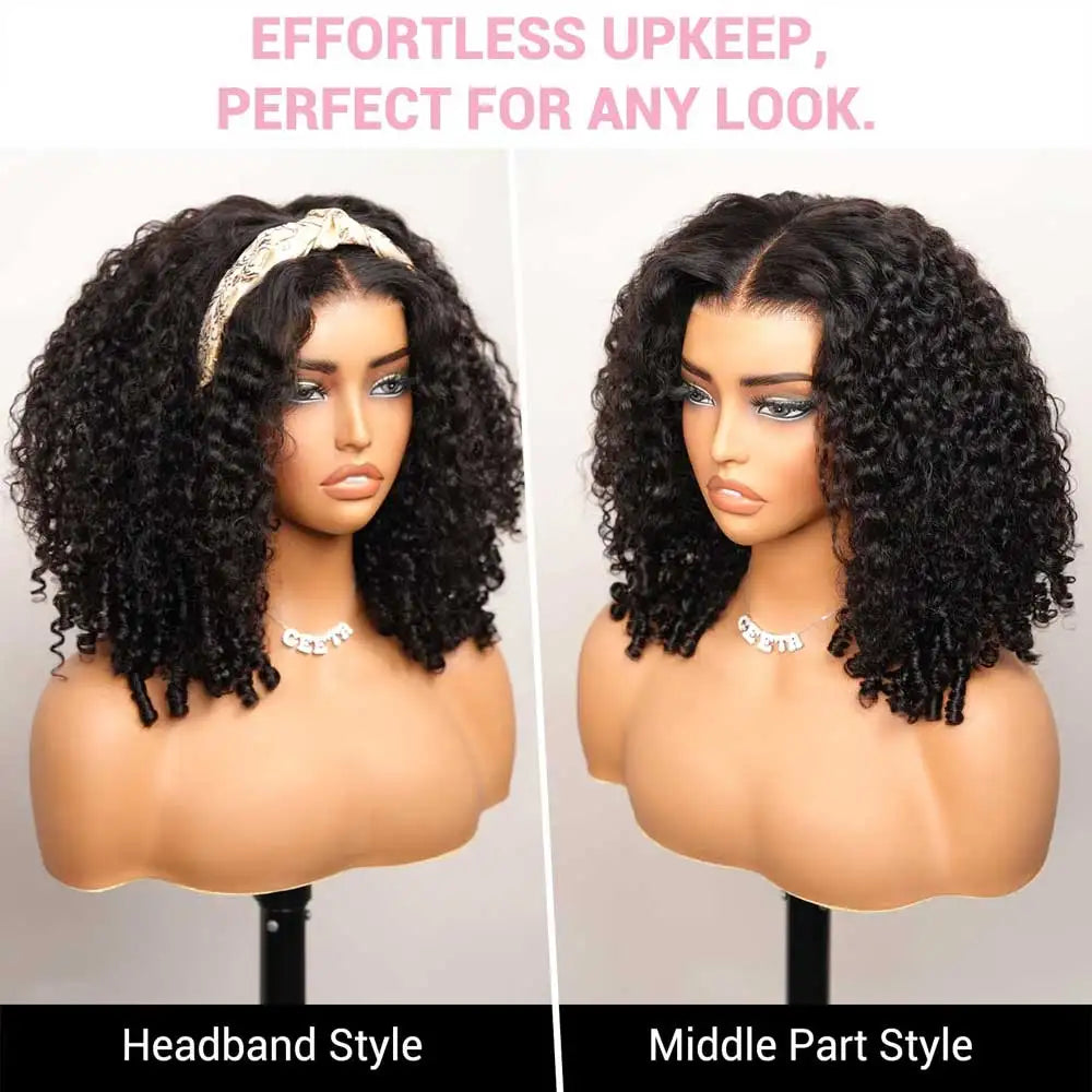Burmese curly hd lace wig worn on model