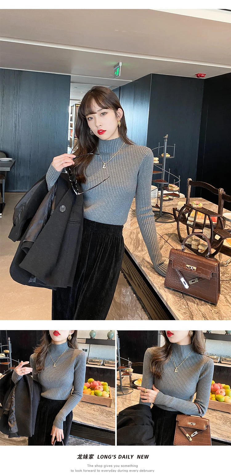  Slim turtleneck sweater khaki close up front