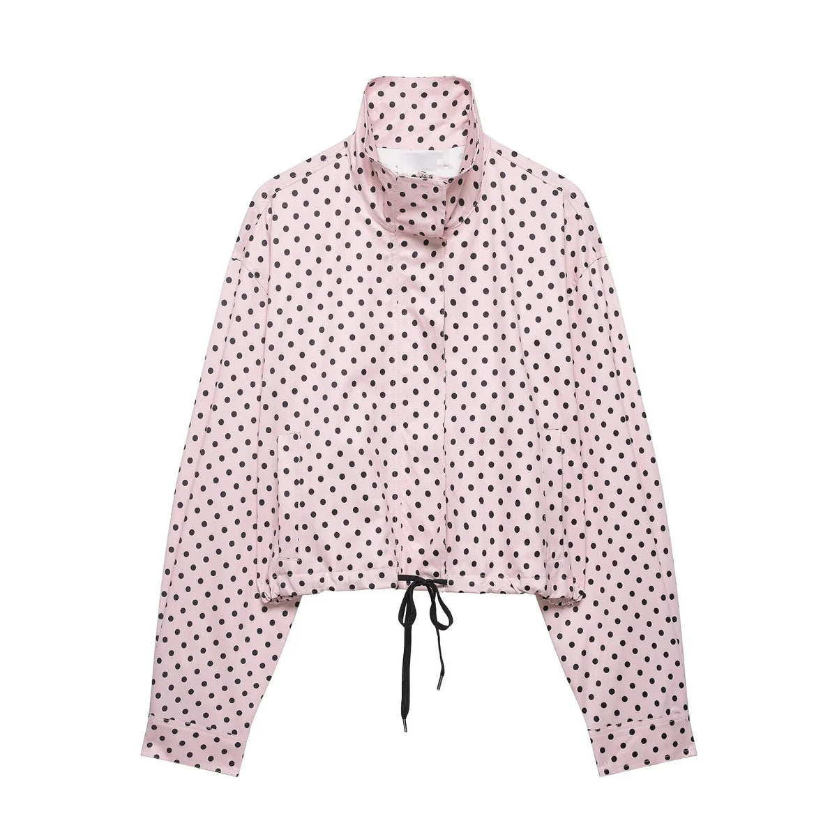 Polka Dot Casual Jacket Women's Zip-Up Turtleneck Coat