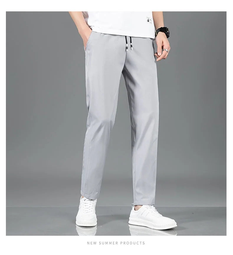 Ice silk straight leg trousers front view white