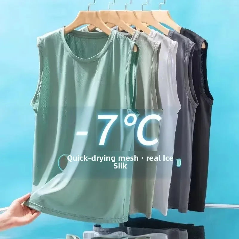 Ice silk mesh tank top front view light green