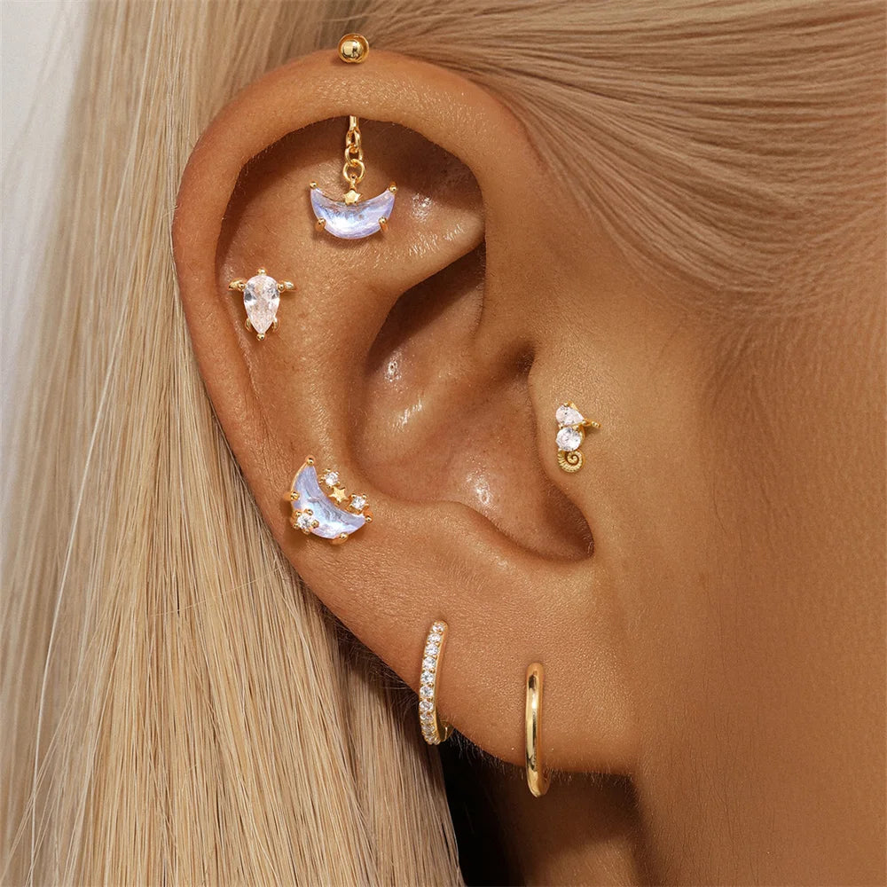 Moonstone geometric stud earrings gold-plated finish