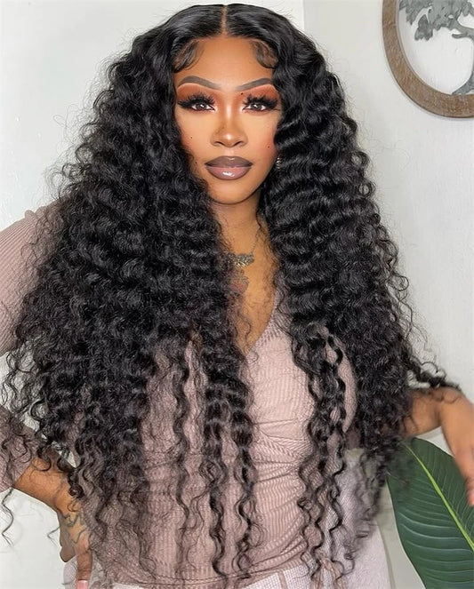 Kinky curly lace front wig worn on model