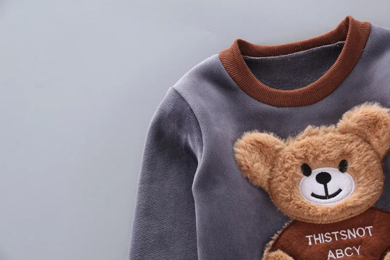 Kids hooded bear sweater set bear ear hood detail