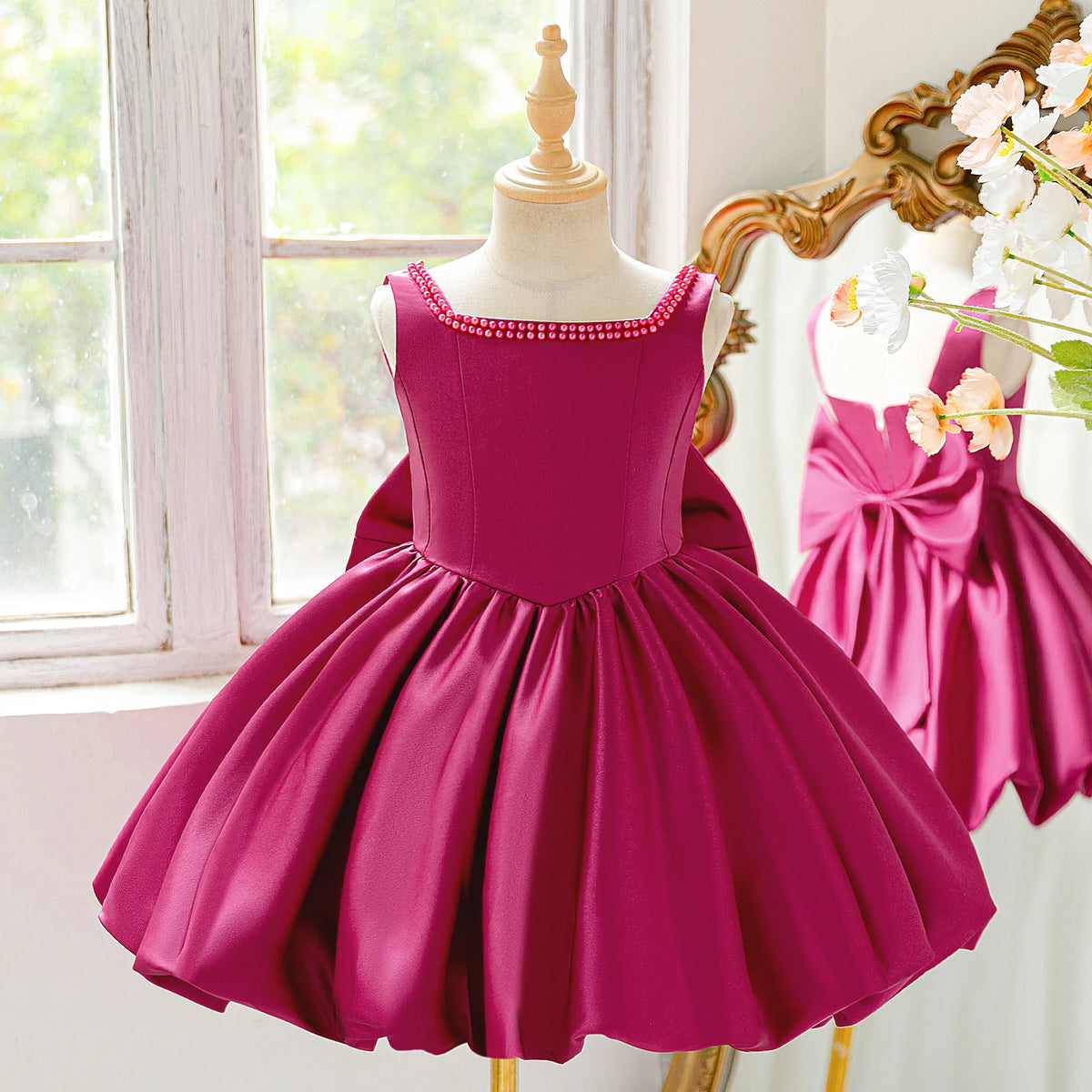 Girls bow tutu party dress worn by child