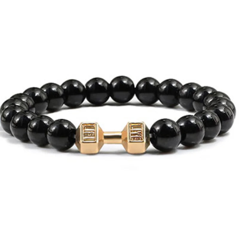 Lava stone beaded bracelet worn on wrist