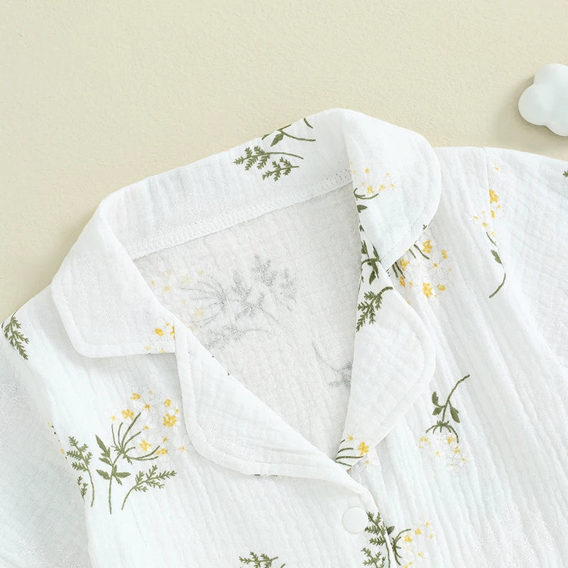Kids cotton linen pajama set worn by child