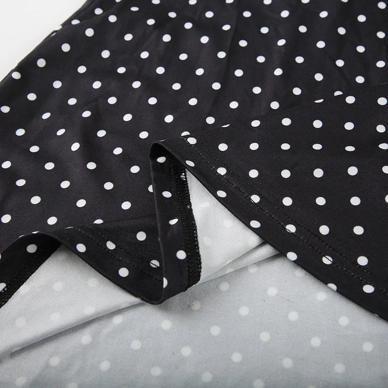 Polka dot halter dress close up fabric texture