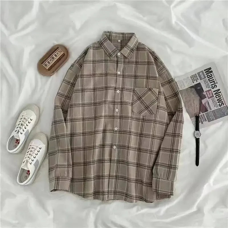Oversized plaid shirt brown texture zoom