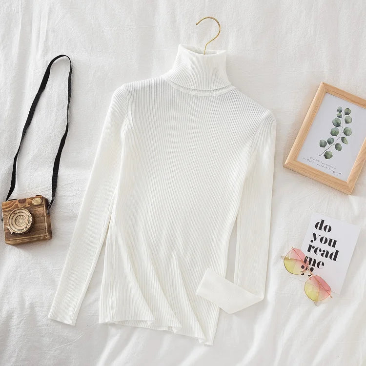 Soft turtleneck sweater front view white
