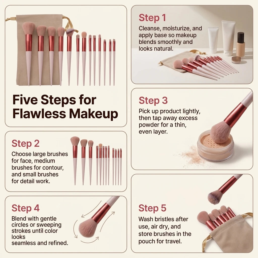 Makeup brush set red with travel bag