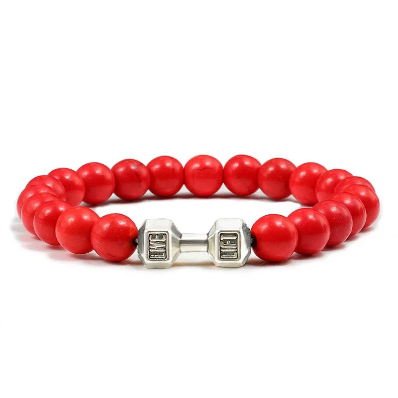 Lava stone beaded bracelet worn on wrist