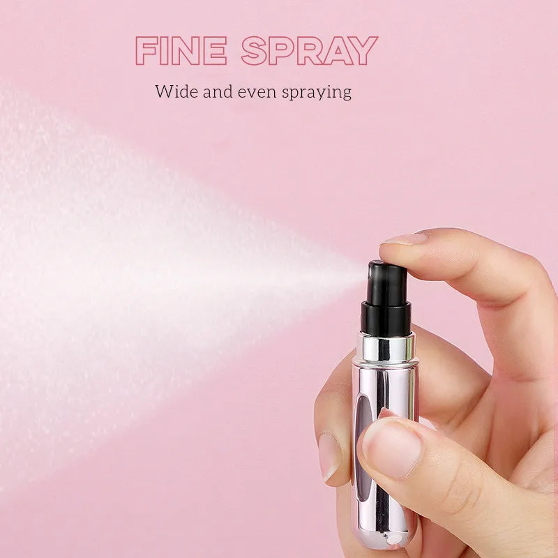 Mini travel perfume atomizer worn in use