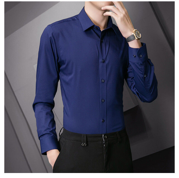 Slim fit business shirt front view navy blue
