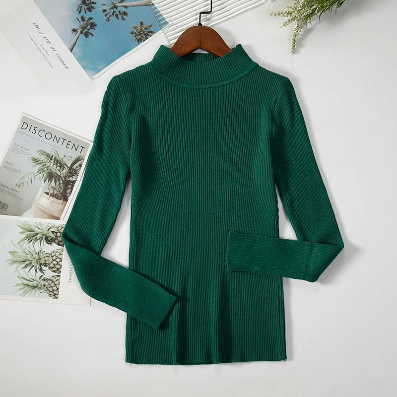Soft turtleneck sweater front view green