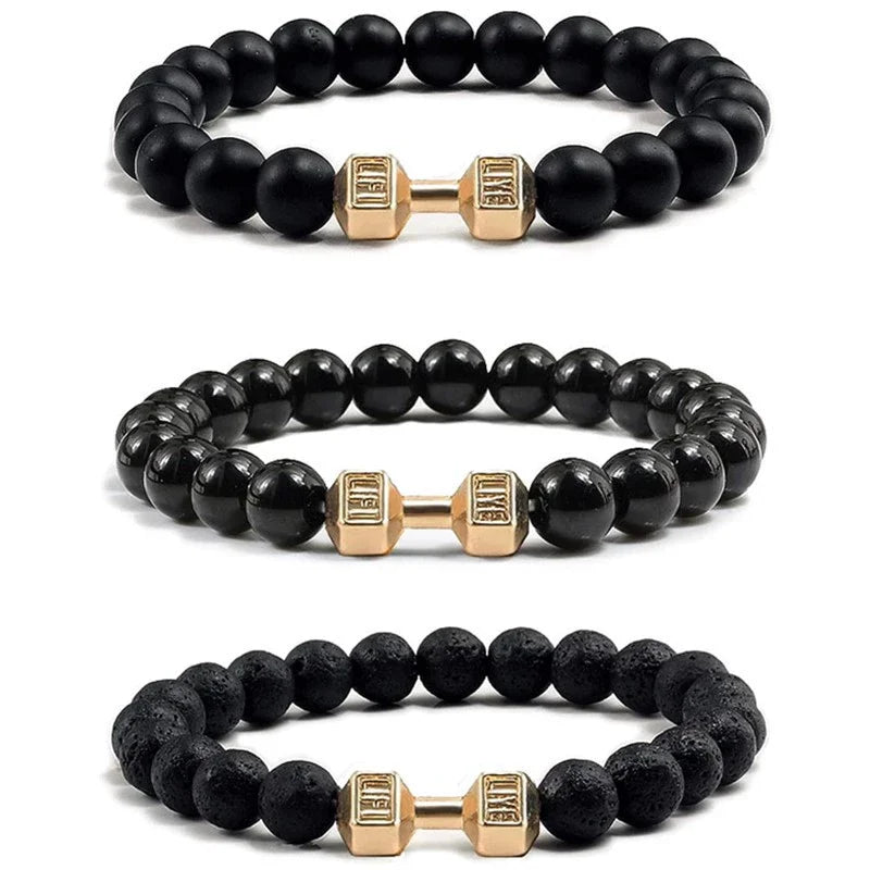 Lava stone beaded bracelet worn on wrist