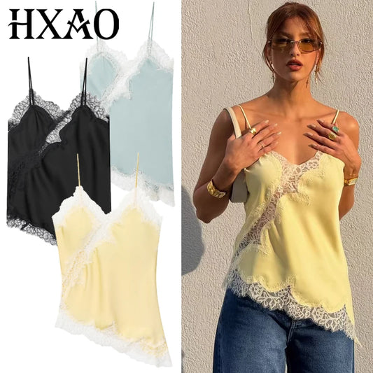 Asymmetrical backless camisole front view khaki yellow