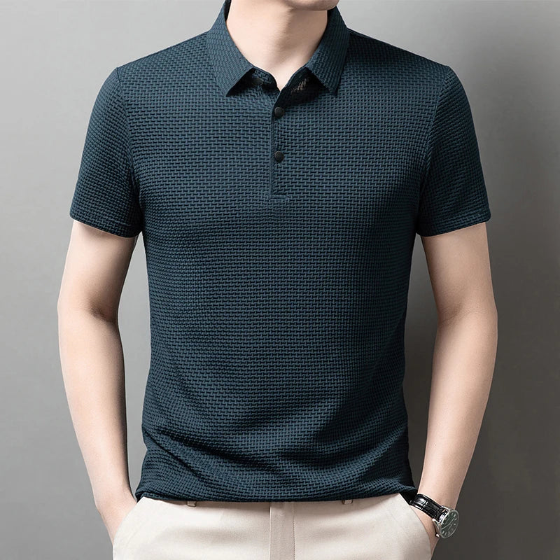 Bone print polo shirt front view green