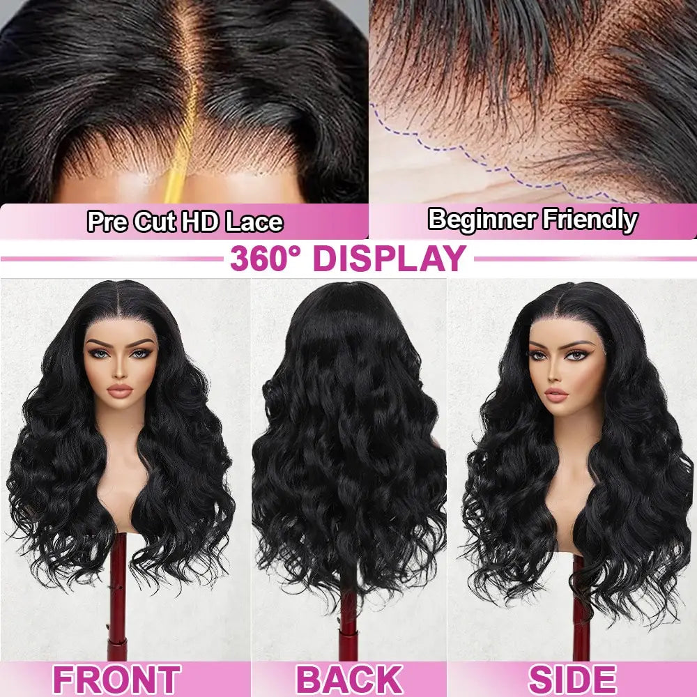 Body wave hd lace front wig worn on model