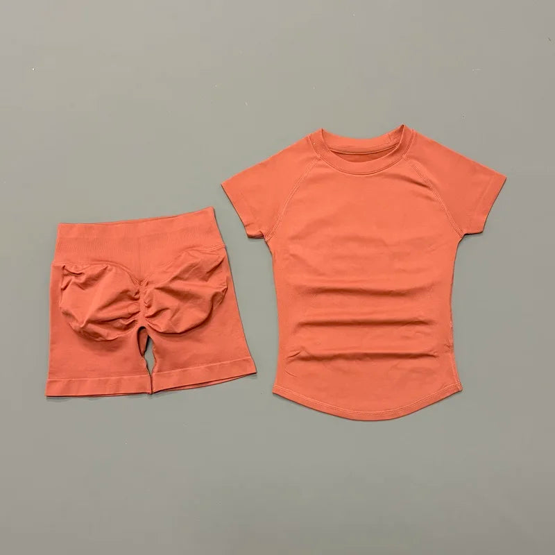 Seamless yoga workout set orange full outfit