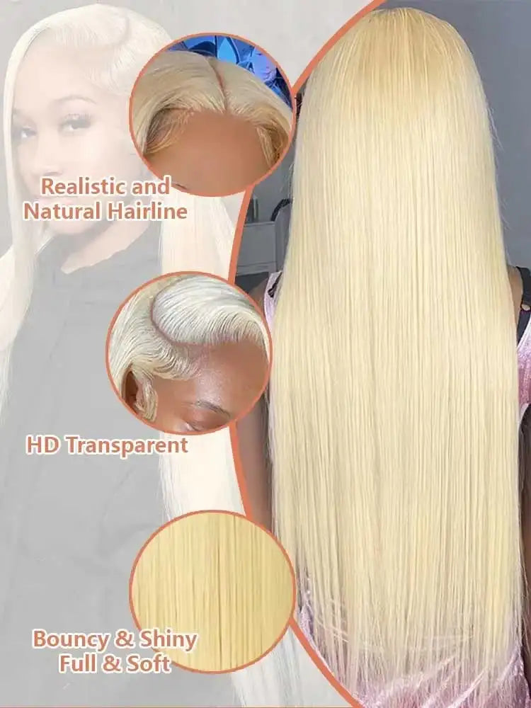 Bone straight blonde wig worn on model