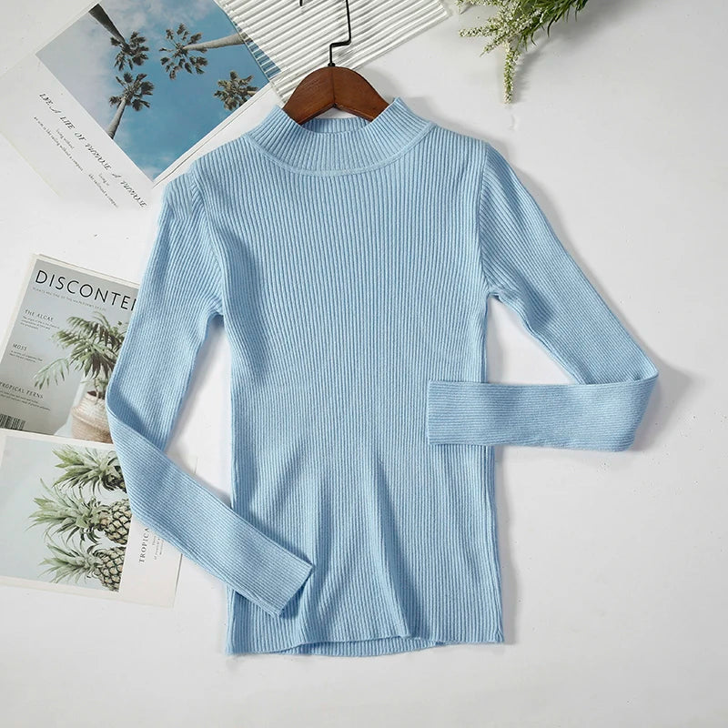 Soft turtleneck sweater front view  blue