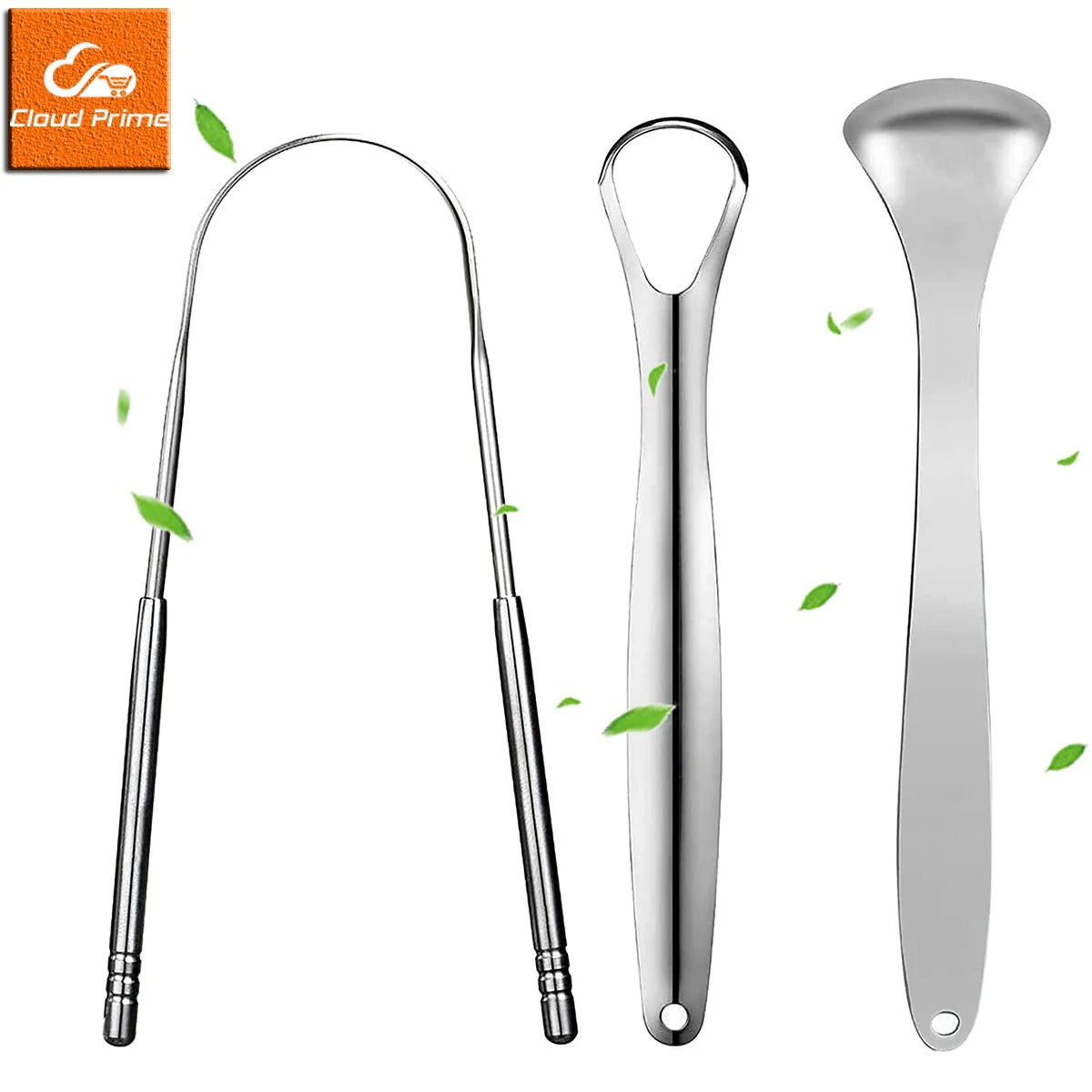 Stainless steel tongue scraper 3 piece set
