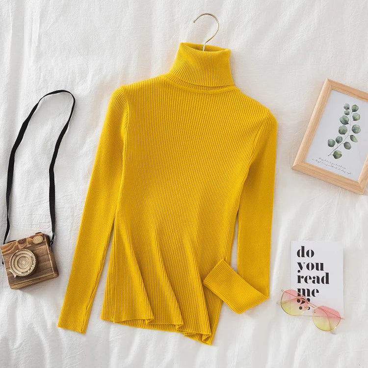 Soft turtleneck sweater front view yellow