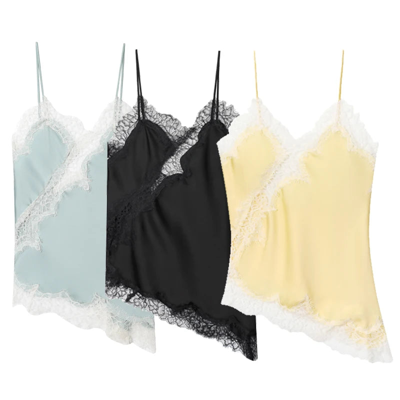 Asymmetrical backless camisole front view khaki yellow