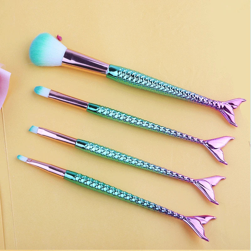 Mermaid ombre makeup brush set full 4-piece view