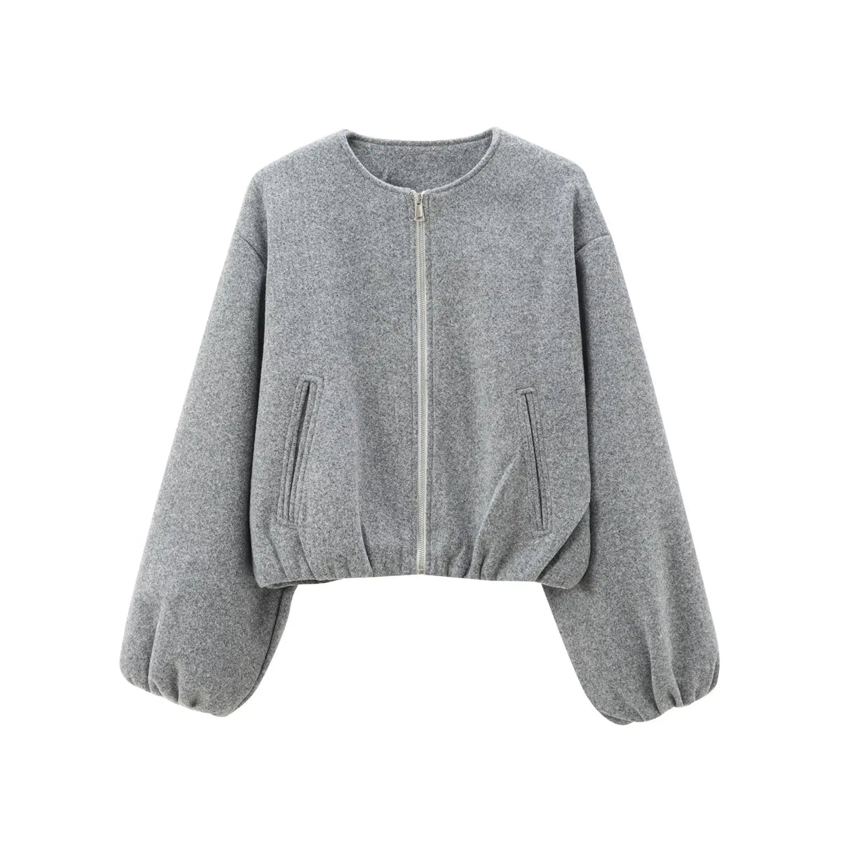 Cropped zip bomber jacket worn styled ash