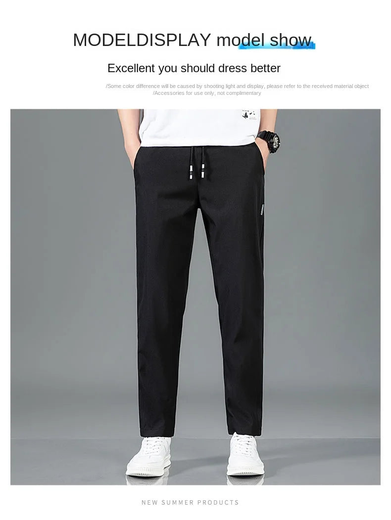 Ice silk straight leg trousers front view gray