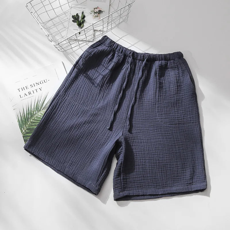 Unisex cotton crepe pajama shorts gray blue men's