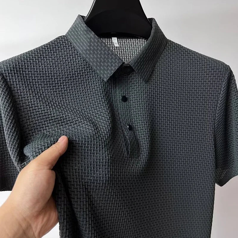 Bone print polo shirt front view green