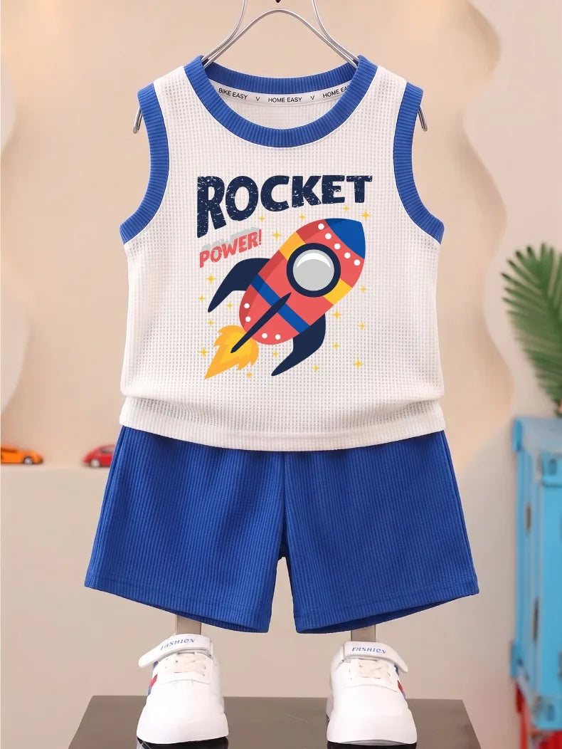 Boys vest & shorts set worn by child