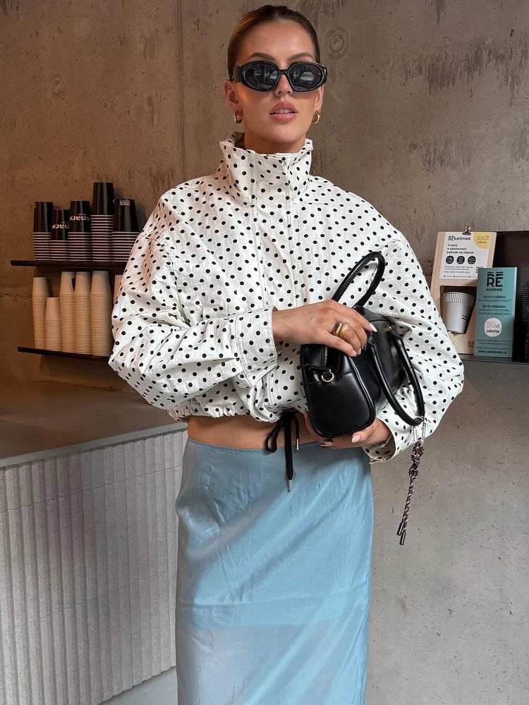 Polka dot casual jacket pocket detail