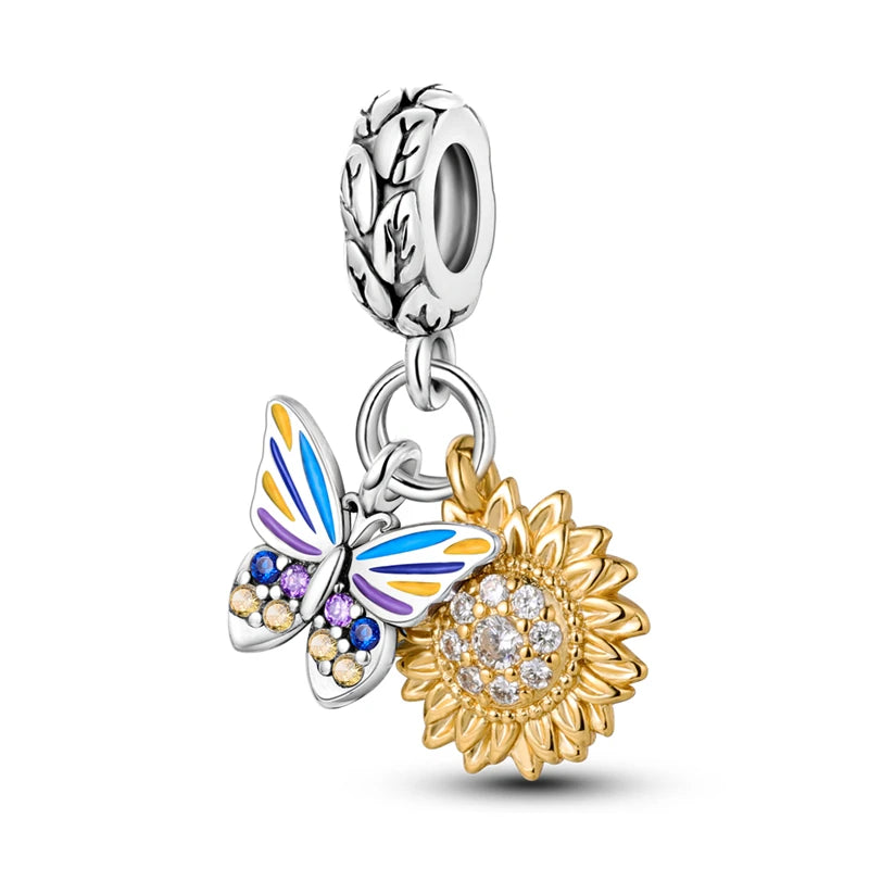 Butterfly charm beads attached to bracelet