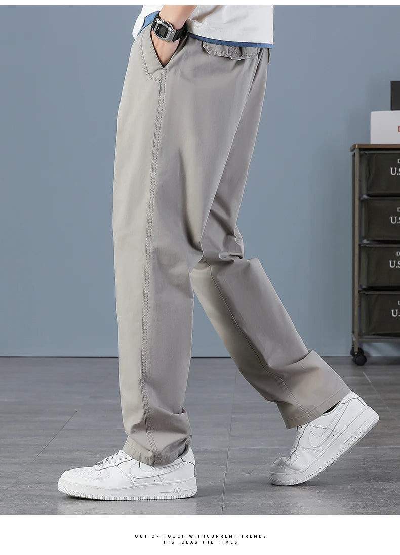 Cotton cargo pants front view taupe