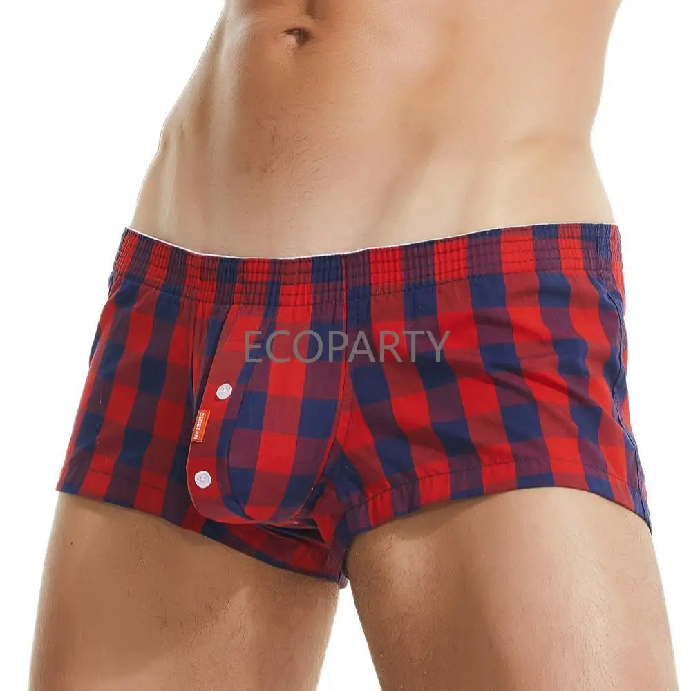 Men's cotton plaid boxer shorts worn model