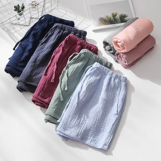 Unisex cotton crepe pajama shorts gray blue men's