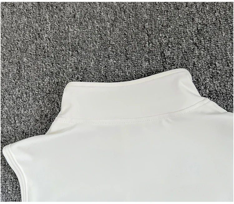 Women's zip-up yoga fitness tank top front view white