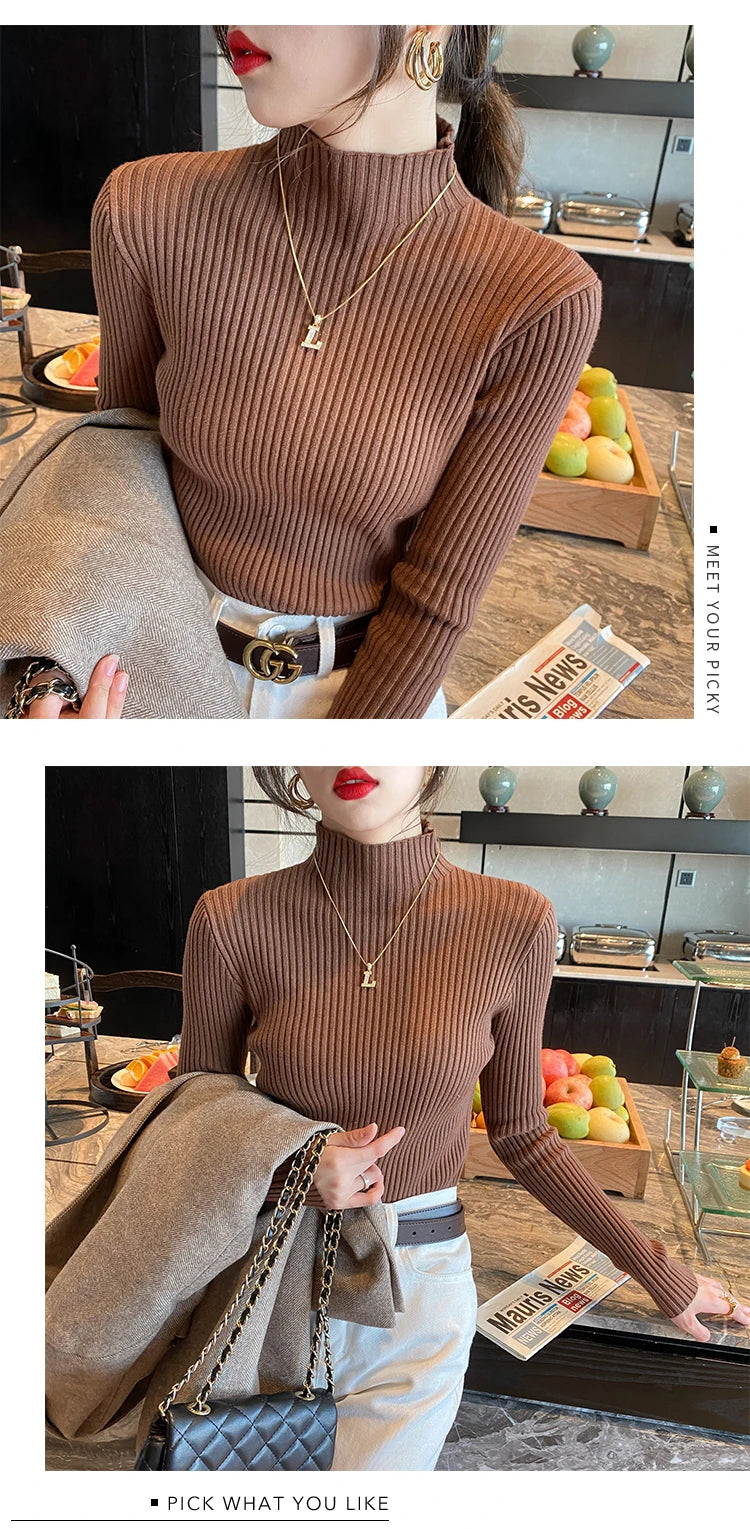 Slim turtleneck sweater khaki close up detail