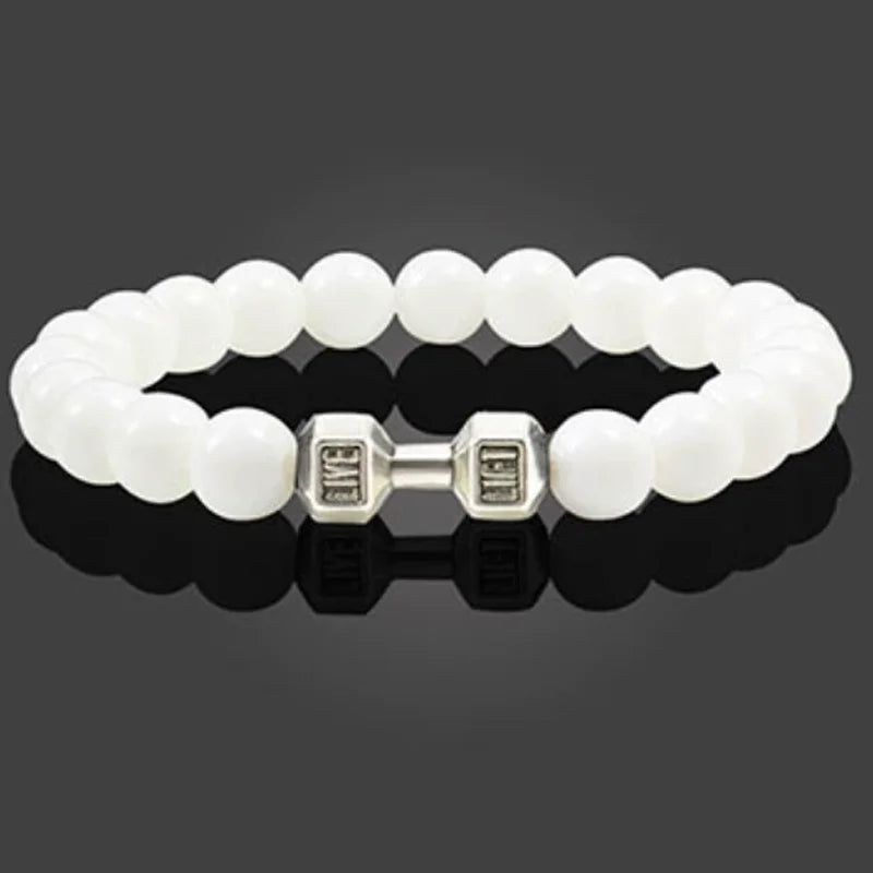 Lava stone beaded bracelet worn on wrist