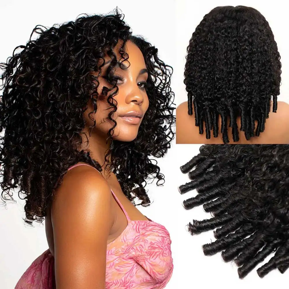 Burmese curly hd lace wig worn on model