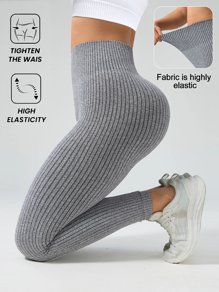 Tummy control yoga leggings front view gray